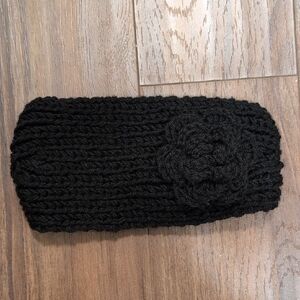 Black Crochet Headband with Flower Accent